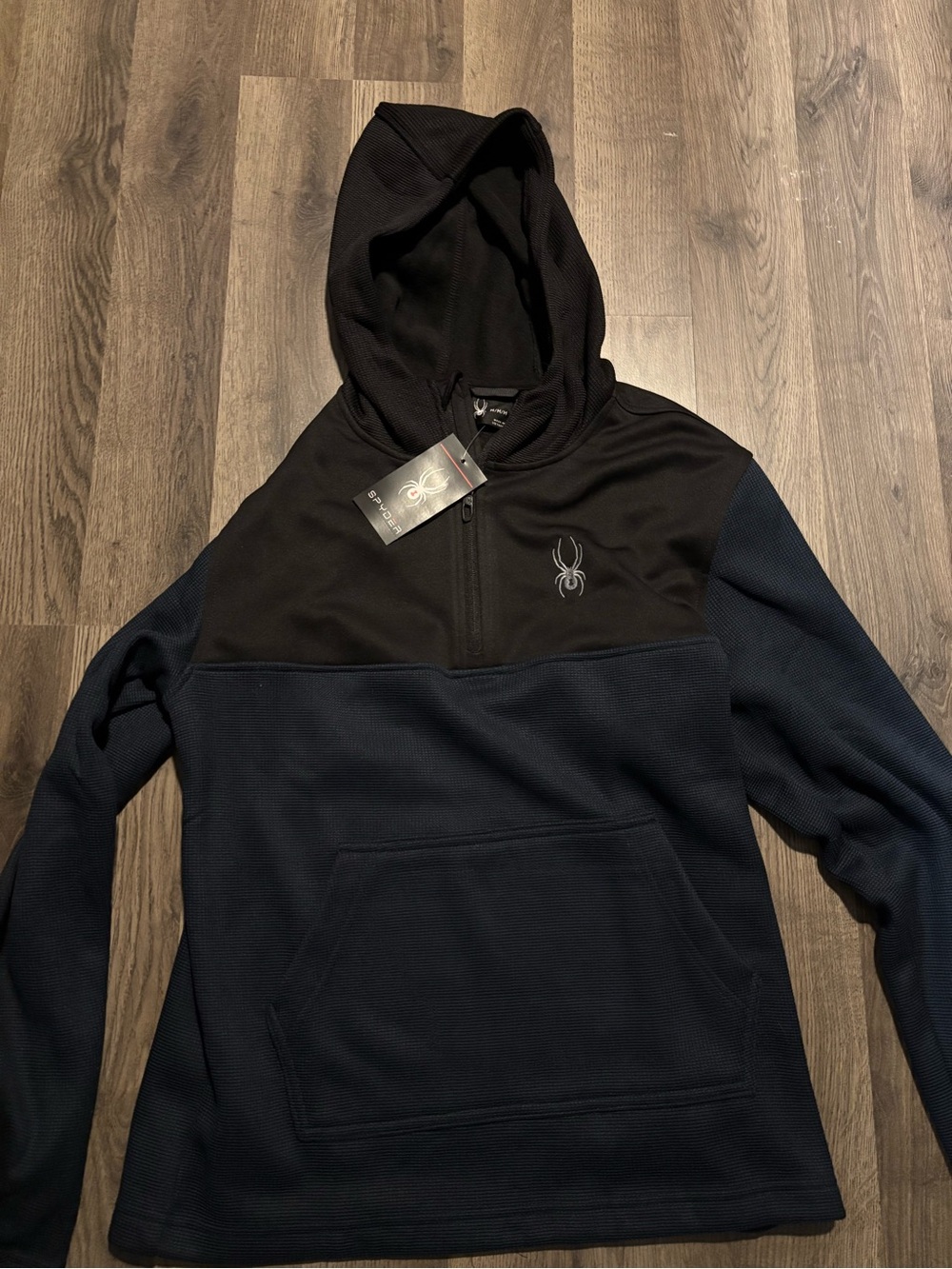 Spyder Men’s Black and Navy Half-Zip Hooded Sweater